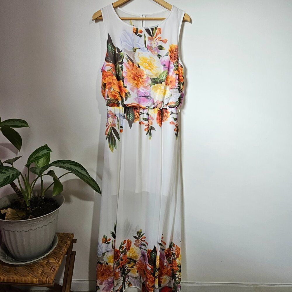 EUC LIKE NEW BISOU BISOU MICHELE BOHBOT FLORAL SLEEVELESS MAXI DRESS SIZE 10 / M